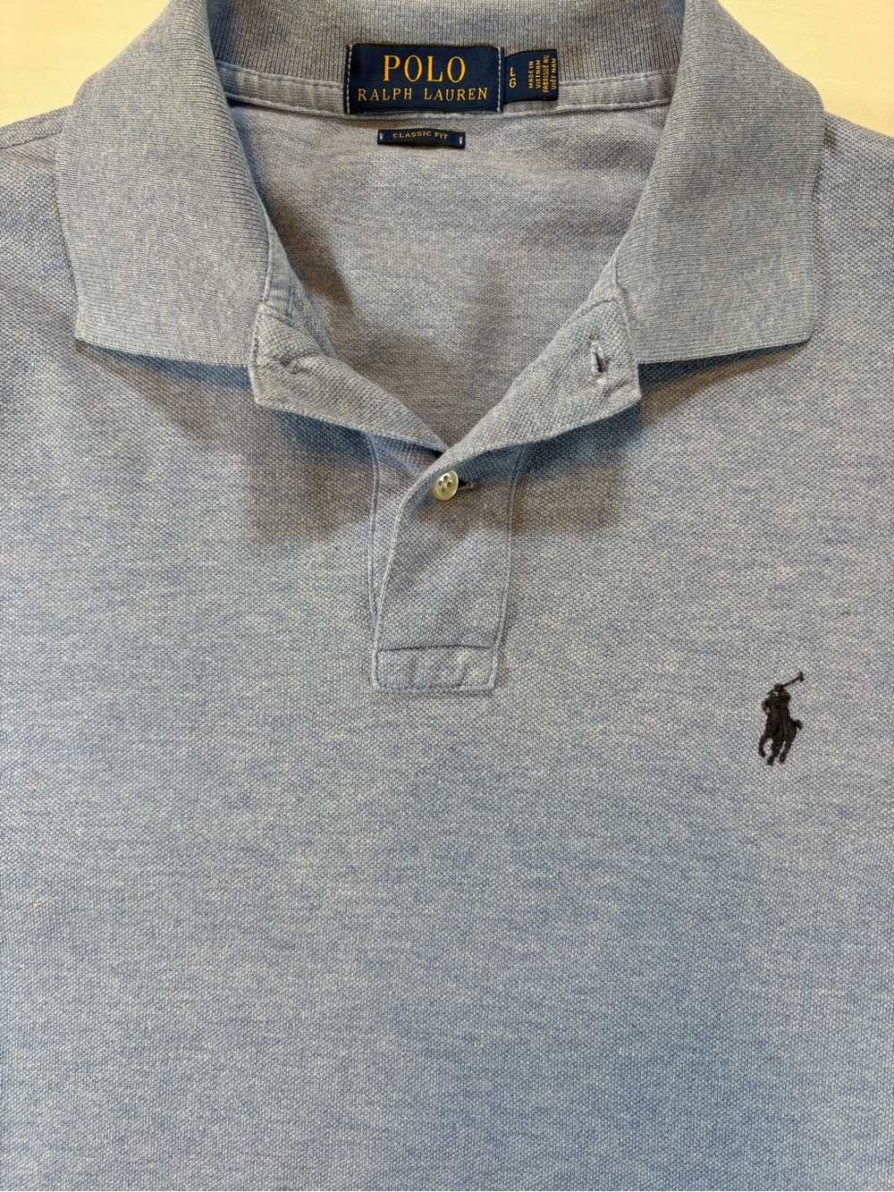 Polo Ralph Lauren Mens Large Blue Heathered Classic Fit Short Sleeve Polo Shirt